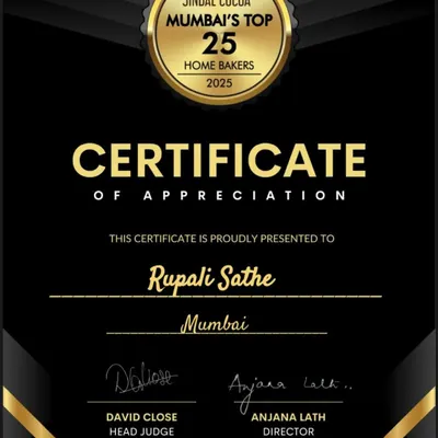 Being named one of Mumbai's Top 25 Home Bakers by Jindal Cocoa is a proud achievement. It assures you that my work is held to a high standard of quality and creativity.