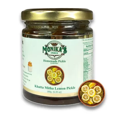 My Khatta Mitha Lemon Pickle, a perfect balance of sweet and sour. This pickle is a timeless classic, made from juicy lemons and a secret family recipe that has been passed down through generations. It's the ultimate comfort food condiment.