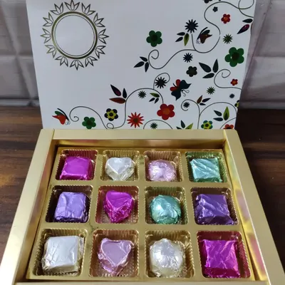 This is my signature homemade chocolate gift box. It contains an assortment of hand-wrapped chocolates in a beautiful floral box, making it an ideal gift for festivals and birthdays.