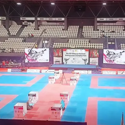The main arena for the 10th Shitoryu Karatedo International Championships in Indonesia. The atmosphere here was electric and competing on this stage was an incredible experience.