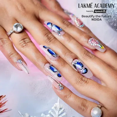 An exquisite example of Korean butterfly nail art. In our course, you'll learn this delicate and popular technique, including 3D elements and rhinestone application.