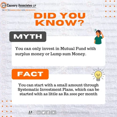 A common myth is that you need a large lump sum to invest in mutual funds. The fact is, you can start with a small amount, even ₹1000 per month, through a Systematic Investment Plan (SIP).