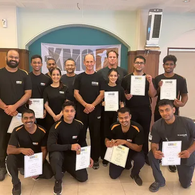 A proud moment for our new instructor candidates after completing the first part of the General Instructor Course (GIC) with KMG founder, Master Eyal Yanilov. This intensive 70-hour program establishes the foundation for becoming a certified civilian Krav Maga instructor.