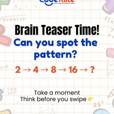 Can you spot the pattern? This number sequence puzzle is a great exercise in logical thinking and is similar to the challenges we use to teach kids about patterns and rules in our classes.