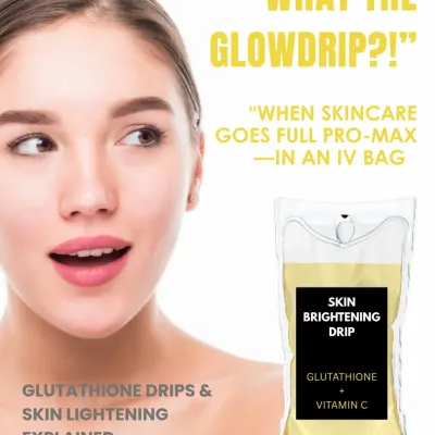 What is a GlowDrip? It's when skincare goes full pro-max in an IV bag. This treatment uses a powerful blend of Glutathione and Vitamin C to brighten skin from within, tackling dullness caused by stress and pollution.