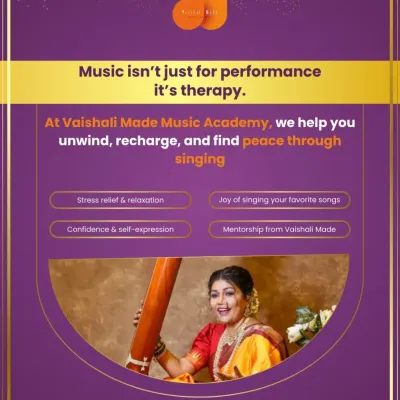 Music isn't just for performance, it's therapy. At our academy, we help you unwind, recharge, and find peace through singing, offering stress relief and a joyful way to express yourself.