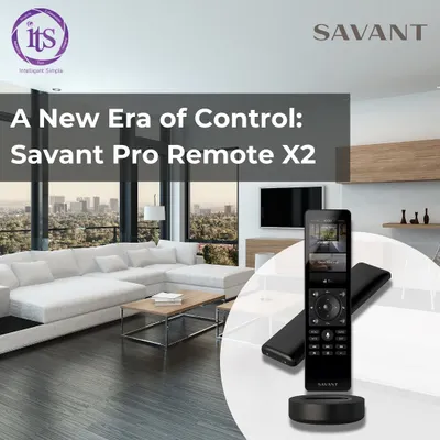 Welcome to a new era of control with the Savant Pro Remote X2. It's more than a remote; it's a personalized command center for your entire home, shown here in a modern living space where it controls entertainment, lighting, and more.