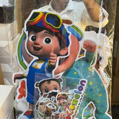 For a fun and colorful party, I have Cocomelon character cutouts. These are great for adding to backdrops or placing around the party venue.