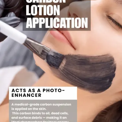 The first step of the Hollywood Carbon Peel is the application of a medical-grade carbon lotion. This lotion acts as a photo-enhancer, binding to oil and surface debris to prepare the skin for the laser.
