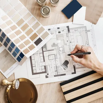 Great design starts with intention. Here is a look at my process, from floor plans and color swatches to material samples. I meticulously curate every detail to ensure the final space is a perfect reflection of your vision.