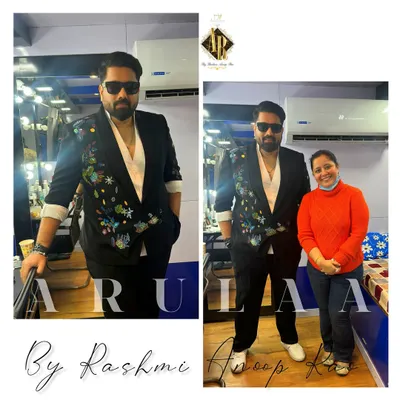 For this look on Tharun Sudhir, we took a sharp black blazer and added a splash of color with hand-painted floral motifs. This is a great way to upgrade an existing suit or create a new one with a lot of personality.