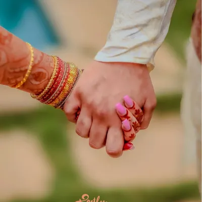 A simple, powerful image of a couple holding hands. This candid shot, with the "together forever" text, beautifully symbolizes their bond and the journey they are starting.