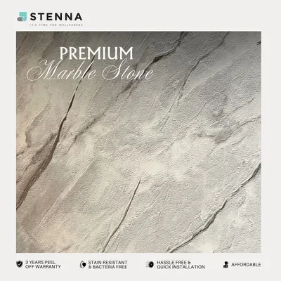 This premium marble stone wallpaper offers a sophisticated and clean look. Its subtle grey veining provides the luxurious feel of real stone, ideal for creating an elegant feature wall in a living room or entryway.