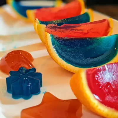 A close up of our creative and delicious edible cocktail jellies.