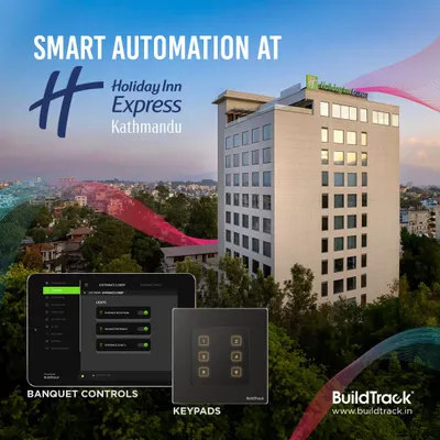Holiday Inn Express in Kathmandu gets smarter with BuildTrack. We've implemented our hotel automation solution, including banquet controls and keypads, to provide effortless ambiance control and an enhanced guest experience.