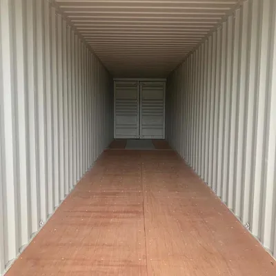 Every project begins with a pristine, high-cube container. This interior view shows the clean, structurally sound "blank canvas" with its durable flooring, ready for custom fabrication and design.