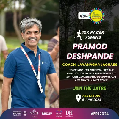 As a coach and pacer, I get to be on the ground with the runners. This poster for the Bengaluru Runners Jatre highlights my role. My philosophy is that everyone has potential; my job, whether as a coach or race director, is to help them achieve it by overcoming mental and physical barriers.