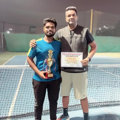 It was a double victory for our academy at the East Delhi Open Tennis Tournament. Here I am with our player Anmol Chaudhary, who gave a stellar performance to capture the Men's Singles title.