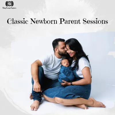 This graphic provides a quick overview of the classic newborn and parent sessions I offer. It's a simple way to communicate the types of services available for families looking to capture those first precious moments.