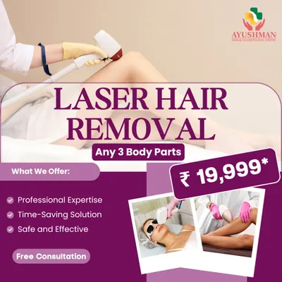 Get a head start on your hair-free journey with our special offer. Choose any three body parts for laser hair removal for just ₹19,999 and receive a free consultation with our experts.