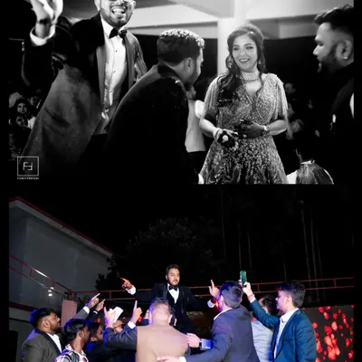 The groom owning the dance floor at his Sangeet. I capture the high-energy performances and the crowd's reactions to document the electrifying atmosphere of the party.