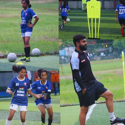A glimpse into the high energy of our girls' batch at Dombivli Gymkhana. This collage shows players during ball control drills and our coach observing the session, capturing the focus and action of our training.