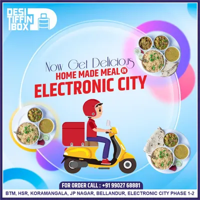 Good news for everyone in Electronic City! You can now get delicious homemade meals delivered right to your location. Just give me a call to start your tiffin service.