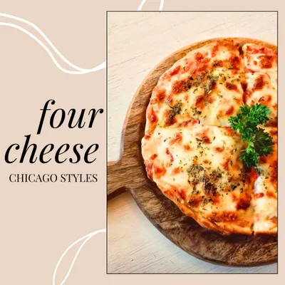 Our Four Cheese Chicago Style pizza is a cheese lover's dream. This deep-dish pizza is loaded with a blend of four cheeses for an incredibly satisfying and gooey slice.