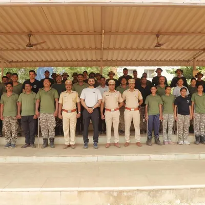 A group photo after a 50-hour training engagement with the Quick Response Team (QRT) and Riot Control Police (RCP) of Navi Mumbai. The course covered self-defense, third-party protection, and combat fighting.