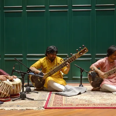 Recording a sitar duet with my elder brother Chirag Katti and Amit Kavthekar on tabla. These studio sessions are intense, focused, and incredibly rewarding.