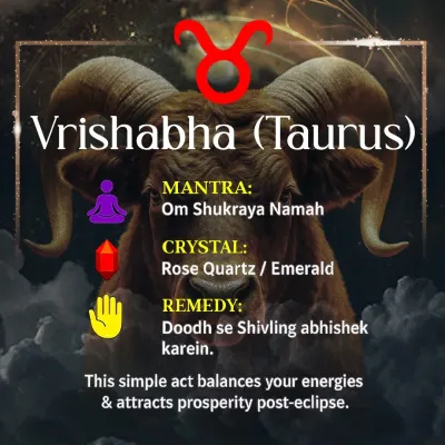This post provides a mantra, crystal, and remedy for Vrishabha (Taurus) rashi to balance energies and attract prosperity after the lunar eclipse. A simple act like offering milk on a Shivling can make a difference.