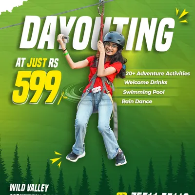 A special day outing offer at our Mountain Bear resort for just 599. This package includes 20+ adventure activities, a welcome drink, and access to the swimming pool and rain dance.