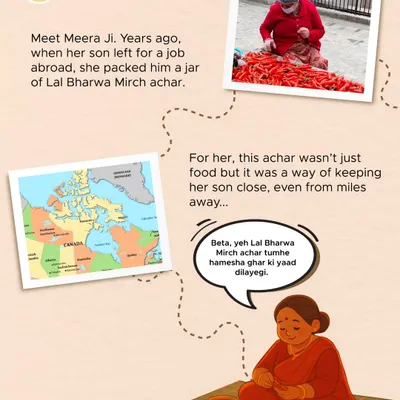 It all started years ago when my mother, Meera Ji, packed a jar of Lal Bharwa Mirch achaar for her son who was moving abroad. It wasn't just food; it was her way of sending a piece of home with him.