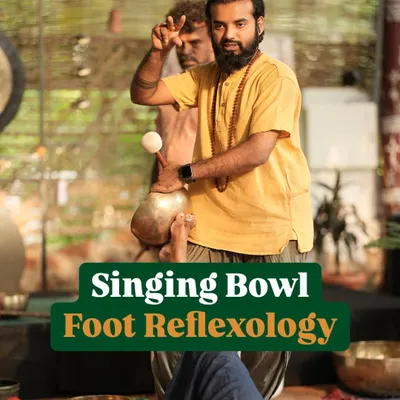 This is Singing Bowl Foot Reflexology, a technique I teach that provides instant relaxation to the feet and knees. It's a magical and effective therapy that my students love to experience and learn.