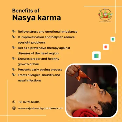 Nasya Karma, the administration of medicated oil through the nasal passage, is highly effective for issues above the neck. It relieves stress, improves vision, treats sinusitis, and even promotes healthy hair growth.