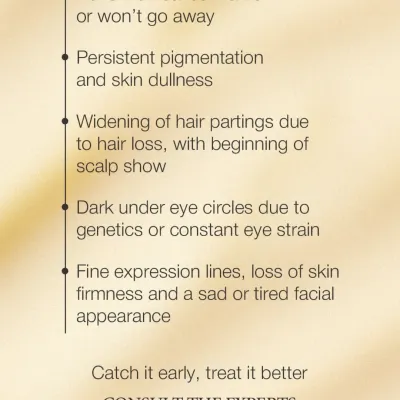 This list outlines signs that it's time to consult an expert, such as acne that leaves marks, persistent pigmentation, or fine expression lines. Catching it early leads to better treatment outcomes.