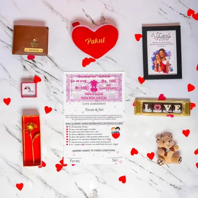 The ultimate Valentine's gift: 8 days of surprises! This combo includes individually wrapped gifts for each day of Valentine's week, from a golden rose to a personalized wallet and a love agreement.