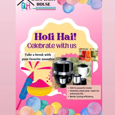 Celebrate any occasion with fresh, healthy drinks. This promotional image features one of my powerful juicer mixer grinders, perfect for making smoothies and juices for your family and friends.