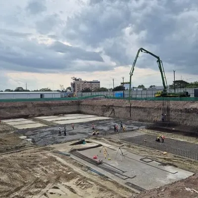 The foundation work for TIDEL Park in Madurai. This image captures the beginning of the construction process for a major IT campus designed to support Tamil Nadu's 'Work from Hometown' policy.