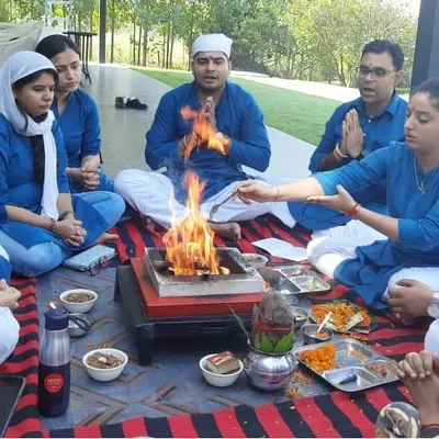 Our community gathered for an outdoor Hawan ceremony. Performing this ritual together strengthens our bonds and fosters a sense of unity for a common spiritual purpose.