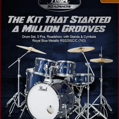 The Pearl Roadshow 5-piece drum set in Royal Blue Metallic. This is a complete, out-of-the-box solution for beginners, including drums, hardware, cymbals, and even a throne and sticks.