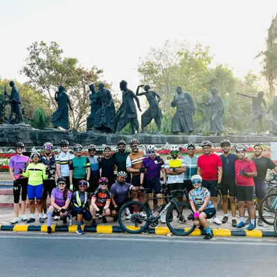 The full crew for our Wednesday mid-week spin, posing at the Gyarah Murti before heading out.
