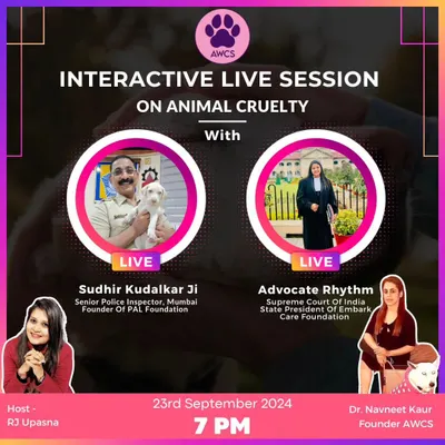 An announcement for an interactive live session on animal cruelty. I joined a Senior Police Inspector and other advocates to discuss how we can collectively combat animal abuse and make a difference.