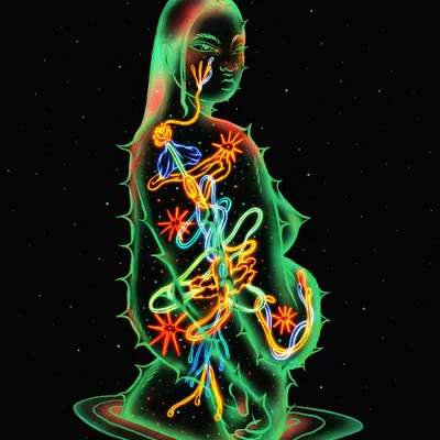My award-winning illustration 'Bioluminescence I,' which visualizes the inner light and complex ecosystems within the feminine form. This piece was recognized by Creative Quarterly journal.