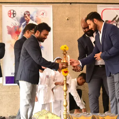 The ceremonial lighting of the lamp to inaugurate our National Level Karate Tournament. These events are a celebration of our community and the spirit of martial arts.