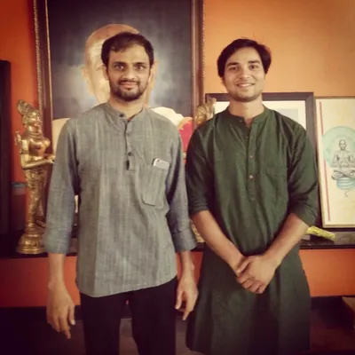 With my Guruji. I am deeply grateful for the knowledge and guidance I have received on this path. The tradition of Ashtanga yoga is passed down from teacher to student, and I am honored to carry it forward.