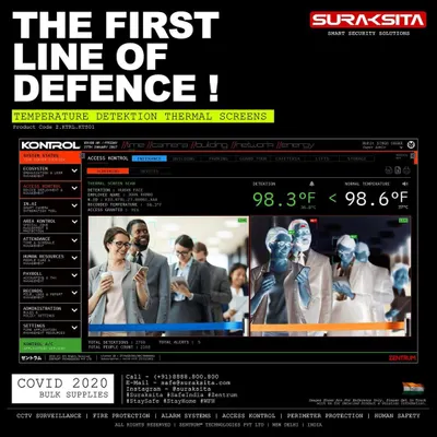 A look at the interface of our Thermal Kontrol Screen, which provides real-time temperature readings and facial detection. The system is designed to integrate with your security ecosystem, offering features like audible alarms for high temperatures and data logging for attendance and health records.