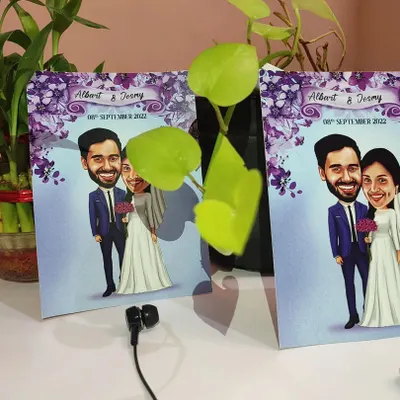 Here is a look at the final printed invitation card for the Christian wedding caricature. The colors look vibrant on paper, and it becomes a beautiful physical memento for the guests.