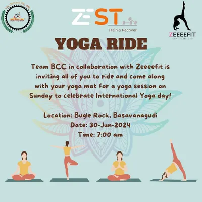 We love mixing things up. This poster announces our Yoga Ride, a collaboration with Zeeeefit to celebrate International Yoga Day. It's a perfect blend of pedaling and posing for a rejuvenating Sunday.