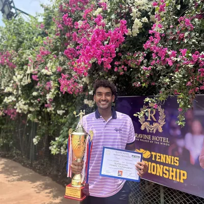 The reward for relentless effort. NTC player Maan Kesharwani stands tall with his championship trophy after winning the AITA 2.5 Lacs Men's Singles title in Panchgani, Maharashtra.